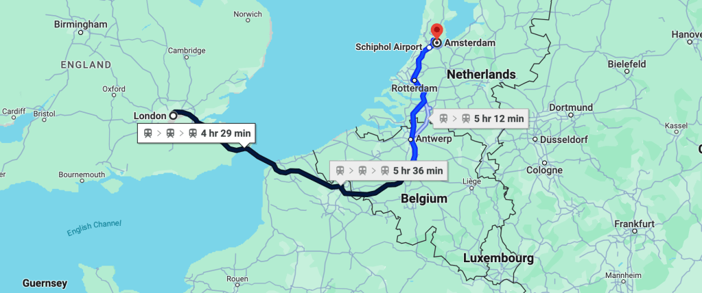 Train ride from London to Amsertdam