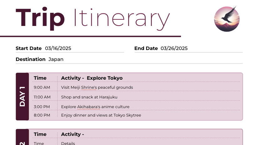 DIY travel itinerary