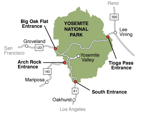 Yosemite National Park Entrances Map